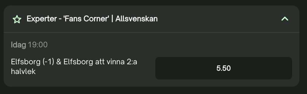 FCSverige_'s tweet photo. Dagens oddsboost inför Elfsborg - Kalmar FF!

Vår matchdubbel ger 5.50 med boostat odds: https://t.co/GTHYcN3WwL

IF Elfsborg -1 (vinna med minst två mål) 
IF Elfsborg vinner andra halvlek https://t.co/SfoOHielmu
