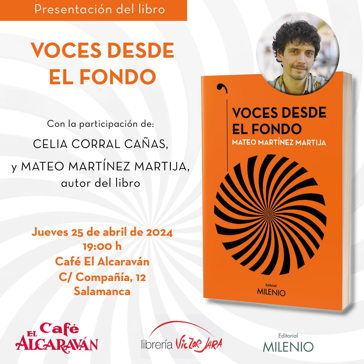 Os invitamos a la presentación, este jueves en Salamanca, de 'Voces desde el fondo', de Mateo Martínez, <a href="/MMMartija/">Mateo Martínez Martija</a>.

📍Jueves 25 de abril, a las 19.00 h, en el Café el Alcaraván, con <a href="/celiacorral/">Celia Corral Cañas</a> y el autor.