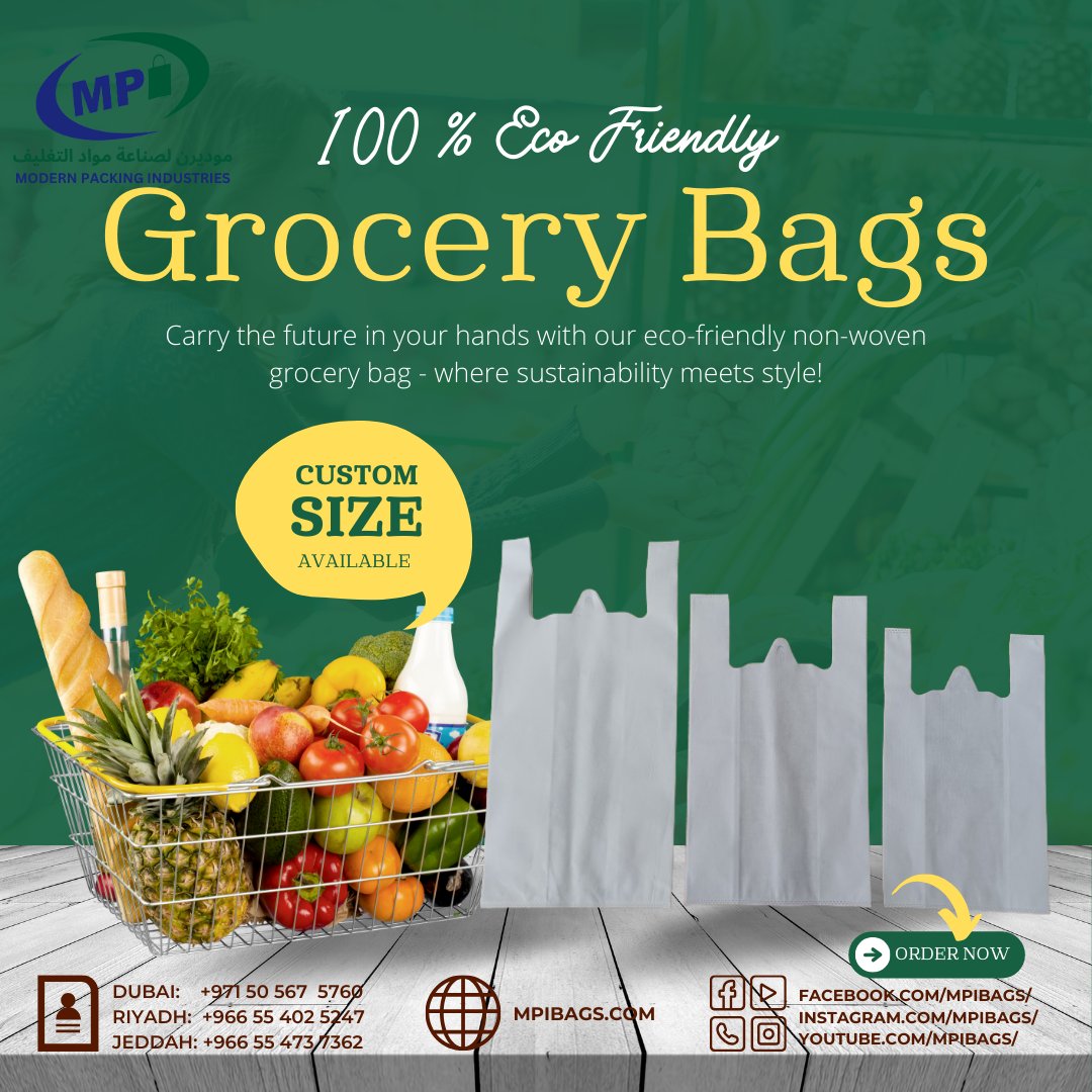 Carry the future in your hands with our eco-friendly non-woven grocery bag - where sustainability meets style! 📷📷
Order Now: mpibags.com/product/t-shir…
#ReusableBag #EcoFriendly #Sustainability #SayNoToPlastic #groceryUAE #groceryksa