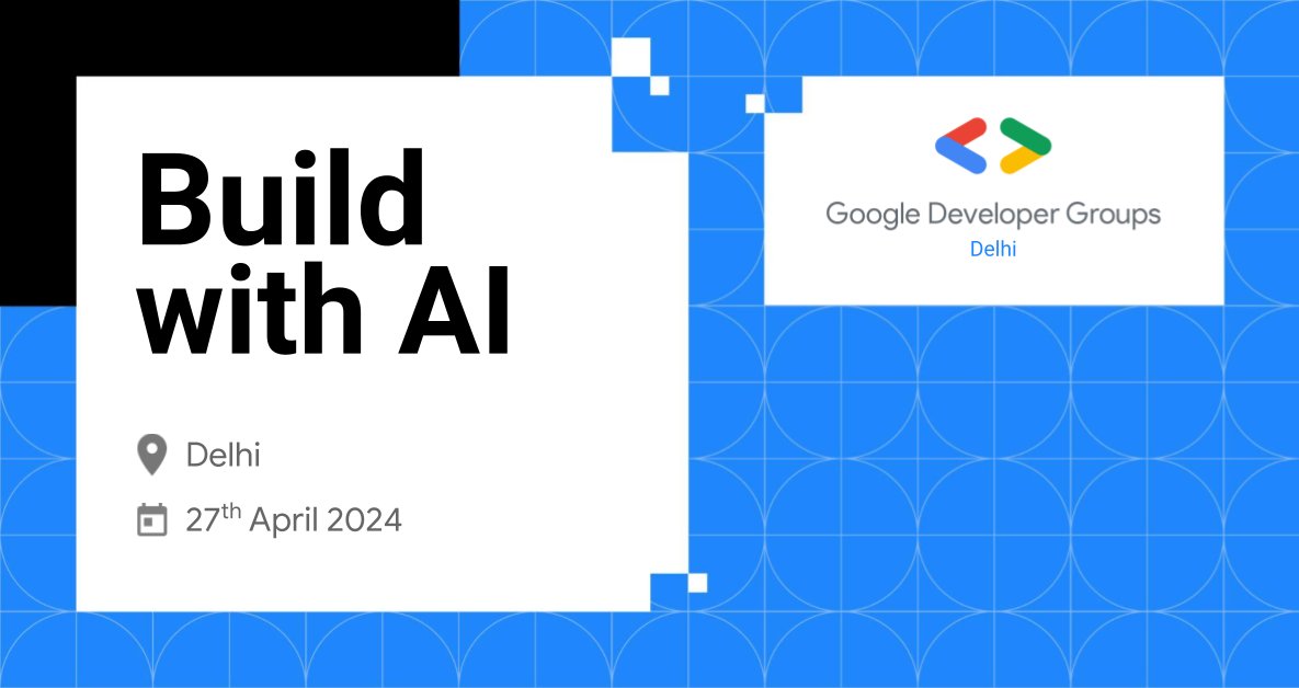 Join us for the next Build with AI event coming to Delhi! Network with innovators, learn cutting-edge tools, and build projects that inspire the world with #GenAI. Sign up here: goo.gle/buildwithai 🗓️ 27th April