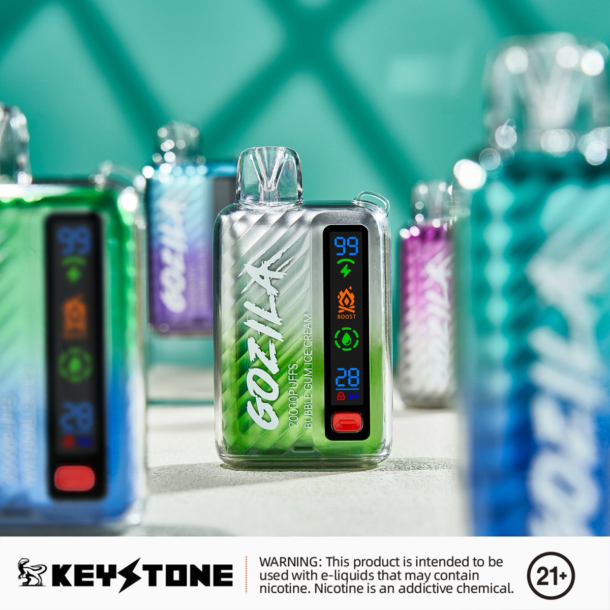 Keystone Gozila disposable vape device. Which flavor will you conquer first? Tell us your choice!
Dual Mesh, 6 Gear Power Change 💨
Eco Mode, Adjustable Power 🔋
1.85" color screen 📱
Fancy Artwork 
A substantial 20,000 puffs capacity for enduring pleasure. 💫
#Keystone #vaping