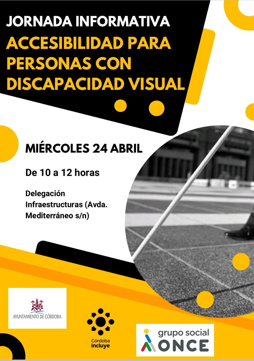 Este miércoles organizamos junto a @ONCE_oficial de #CórdobaESP una jornada informativa dirigida a personal técnico que trabaja en proyectos sobre #accesibilidad para personas con discapacidad visual. 👩‍🦯🦮