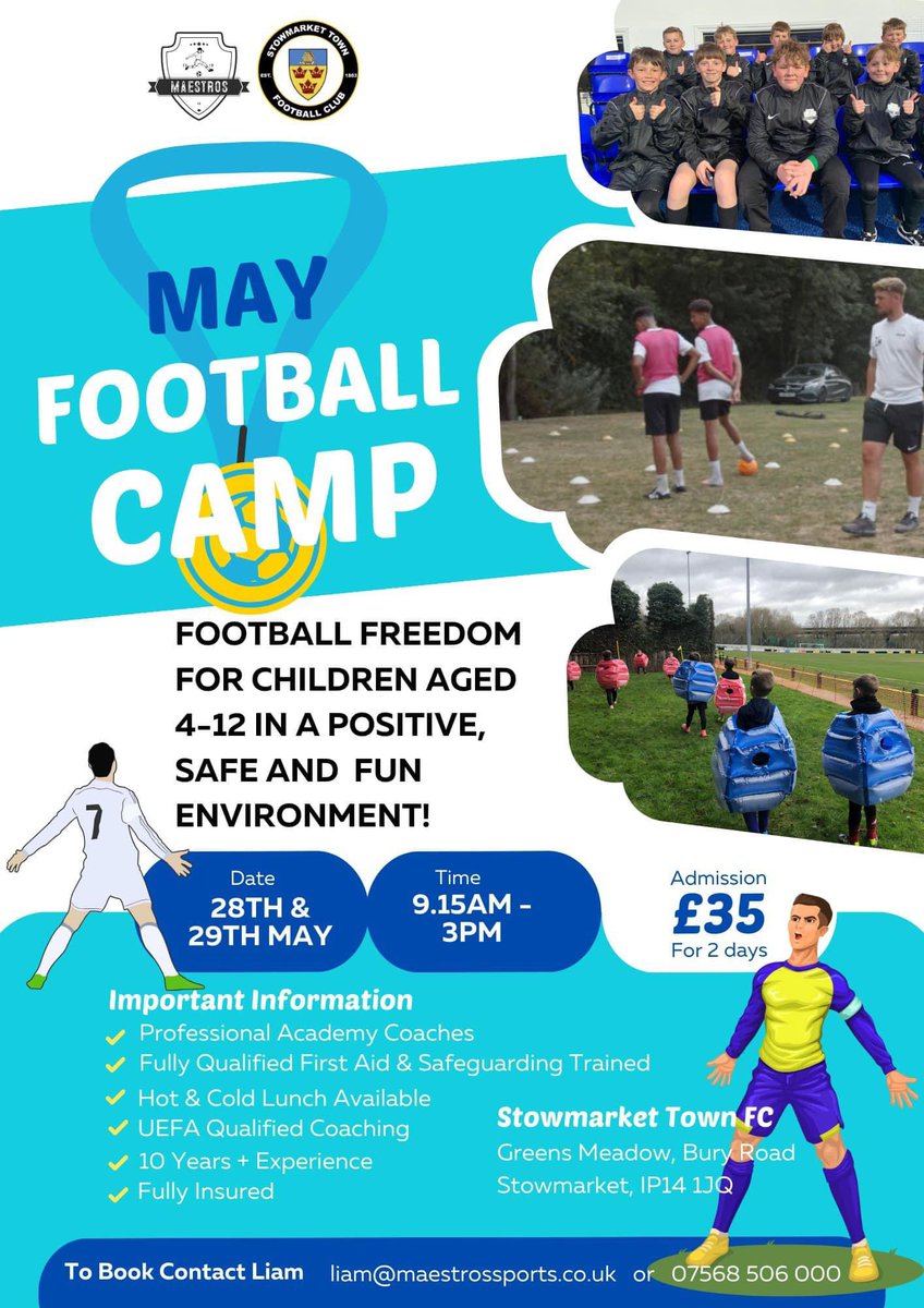 Sign up for the <a href="/FcMaestros/">MaestrosFC</a> May Football Camp! Details below. It’s booking up fast, so get in touch! ⚽️