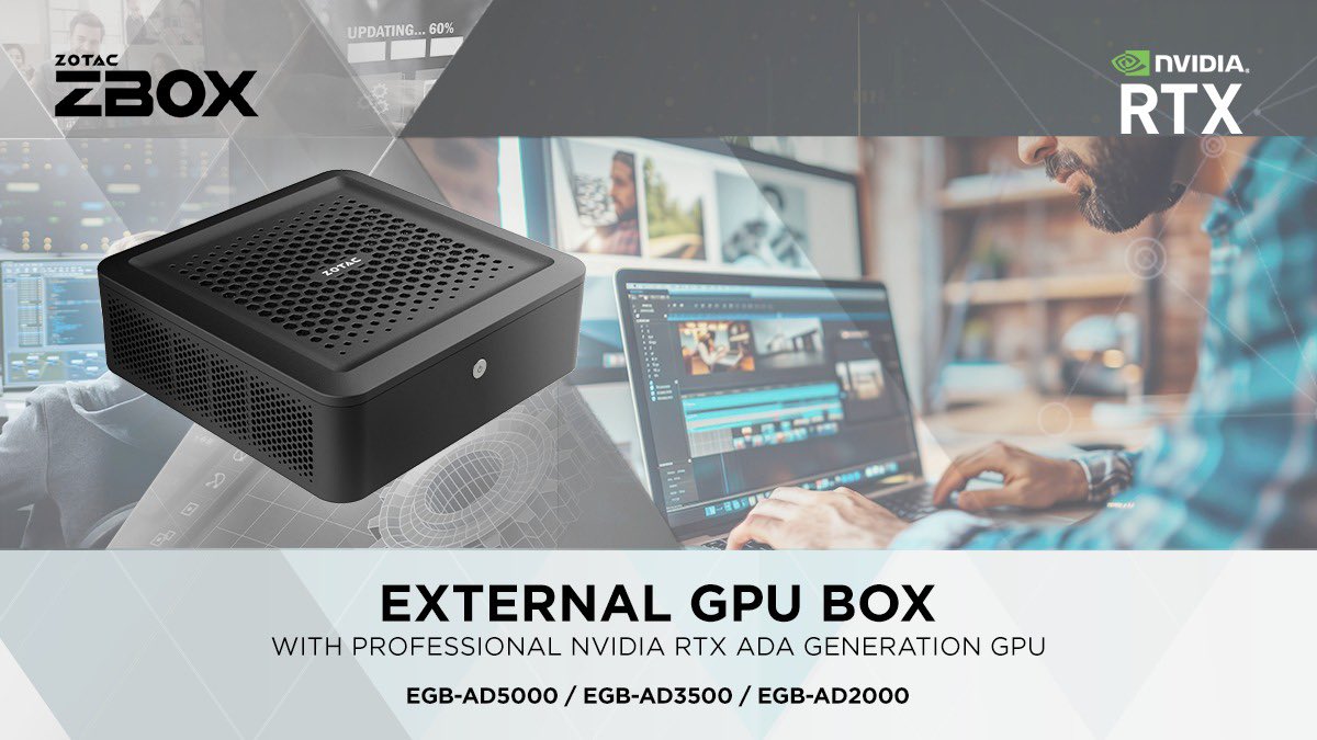 The ZOTAC External GPU Box is mobile flexibility meets professional grade NVIDIA RTX Ada Generation MXM GPU. Inject powerful graphics, compute performance, and power of AI to any compatible Laptop or Mini PC system via Thunderbolt. Learn more - bit.ly/3YkB7lg