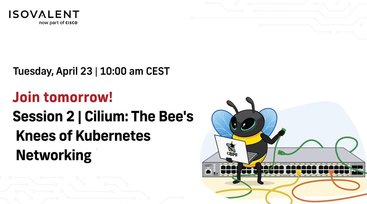 *Tomorrow* Join our webinar + hands-on lab! 🔍 Learn how Cilium tackles challenges 🌐 Refresh your BGP knowledge & explore its role in K8s environments 🚀 Explore Cilium's IP Management for LoadBalancers isovalent.site/4d1s6Vj