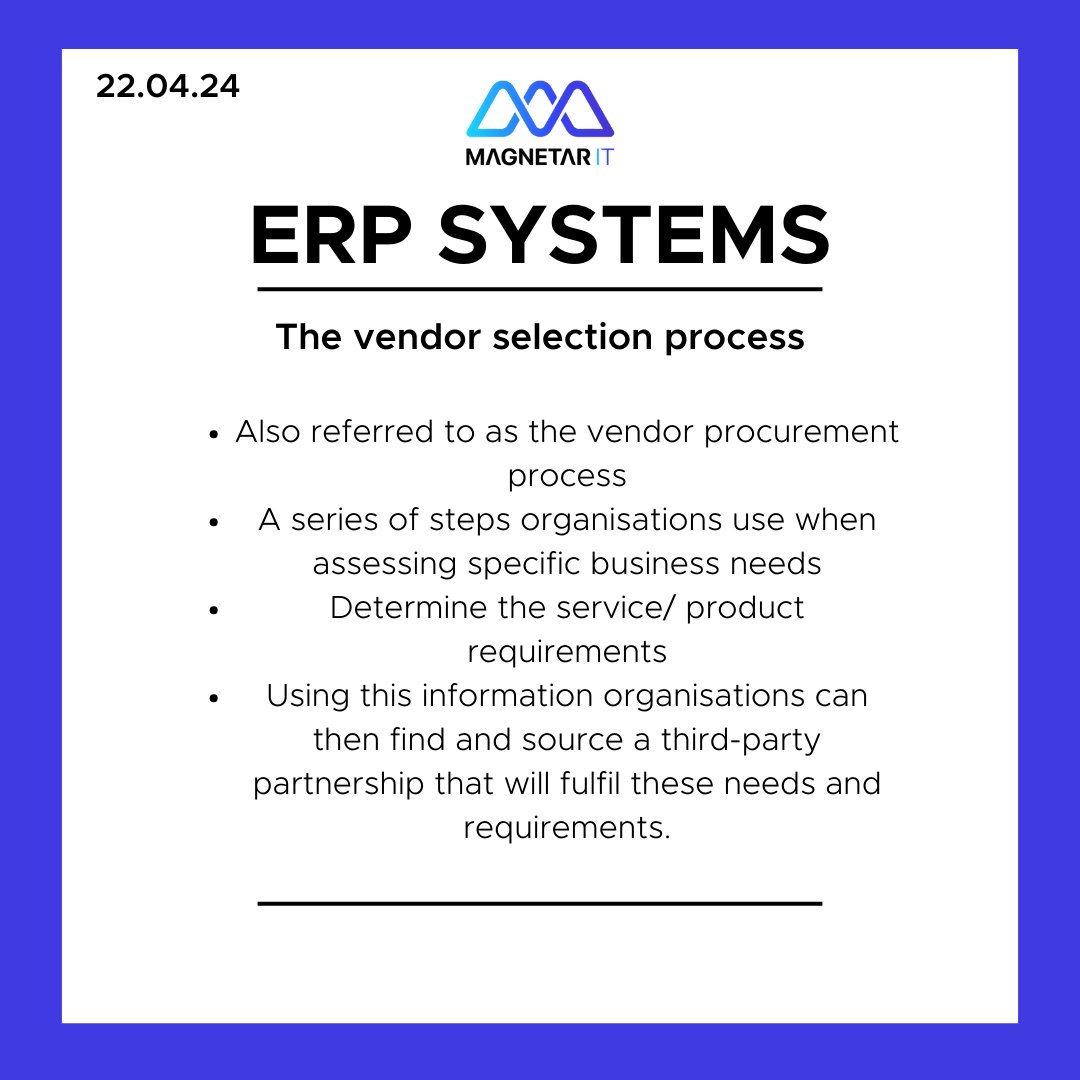 What is the vendor selection process? 🌟 Here at Magnetar IT, we are passionate about modernising or developing new bespoke ERP systems, if you would like to know more please get in touch. 🌎 #ERPsystems #ERP #magnetarit #itconsultancy #vendorselection