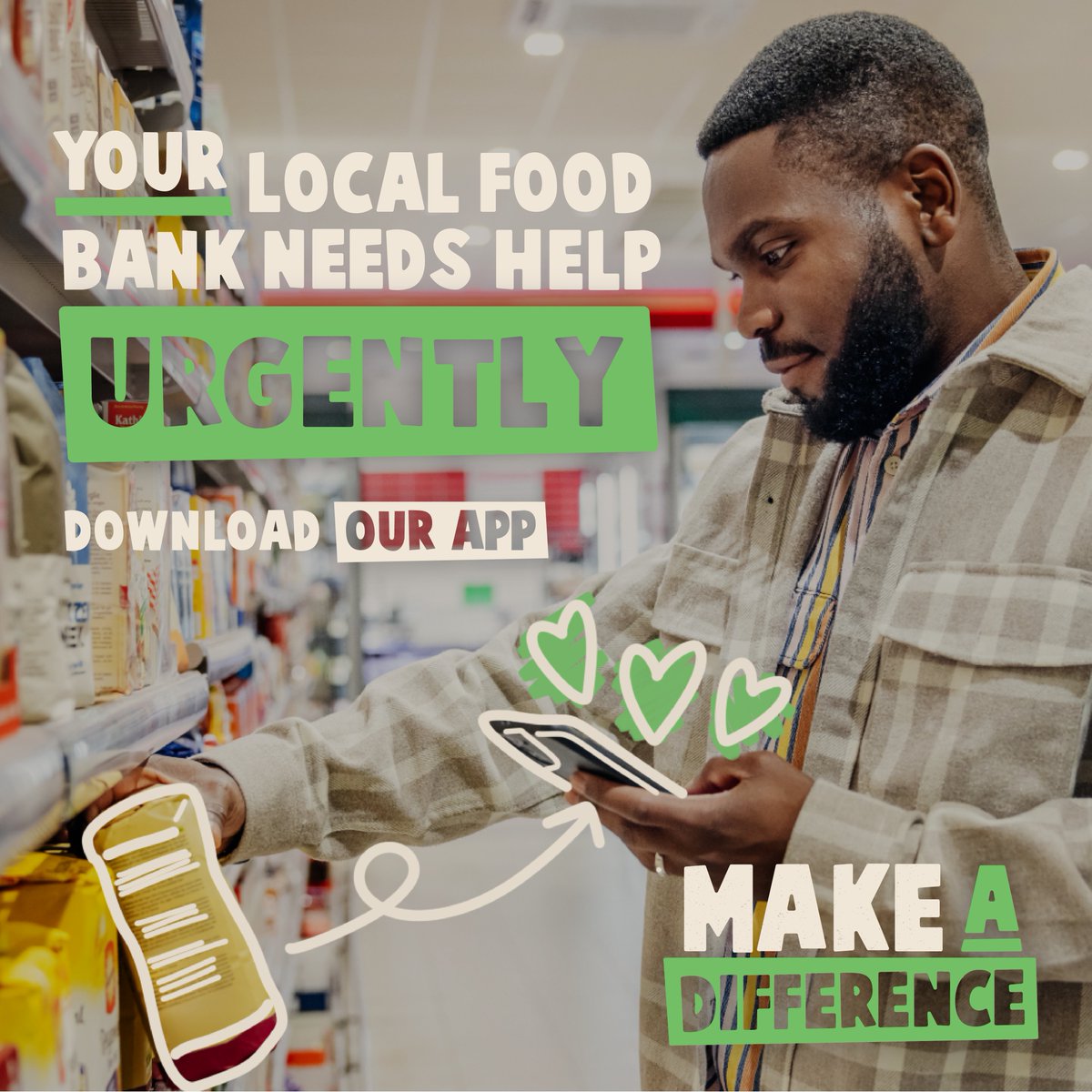 Food poverty is a frightening reality for many people in this country and food banks are struggling to cope. Now more than ever, they urgently need our donations to help thousands of adults and children with emergency food parcels. Download our app today and make a difference.
