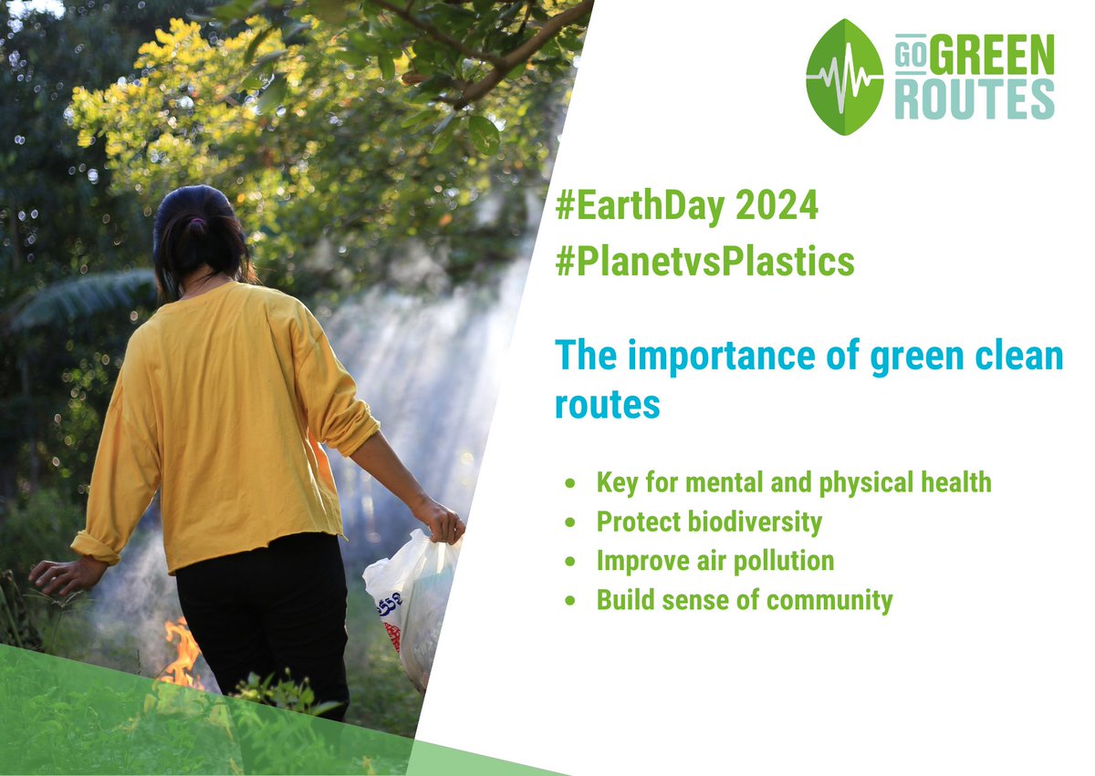 On #EarthDay 🌍🌏🌎 we commit to protect natural ecosystems &amp; hence our own health.

@GogreenRoutes applies #naturebasedsolutions &amp; nature connectedness to improve health &amp; wellbeing of urban citizens.

🌍 gogreenroutes.eu #PlanetvsPlastics #EarthDay <a href="/EarthDay/">EARTHDAY.ORG</a>