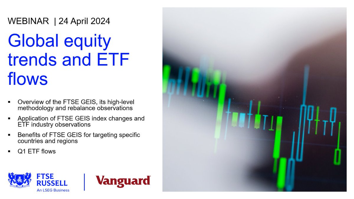 Join David Hsu (Vanguard); Indrani De & Catherine Yoshimoto (FTSE Russell) to discuss the global equities, the recent FTSE GEIS rebalance, and 1Q ETF Flows. Register Now: bit.ly/3xxvln6