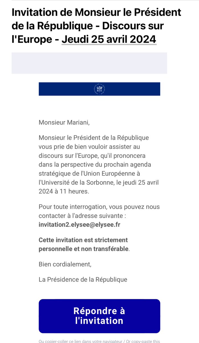 Je ne participe pas aux meetings de @ValerieHayer…donc,malgré cette invitation,je n’irai pas écouter Macron, son principal soutien. En tout cas,ce discours de Macron,en pleine campagne,montre à nouveau qu’il faut lui donner un coup d’arrêt👎 Le seul vote sanction : @J_Bardella