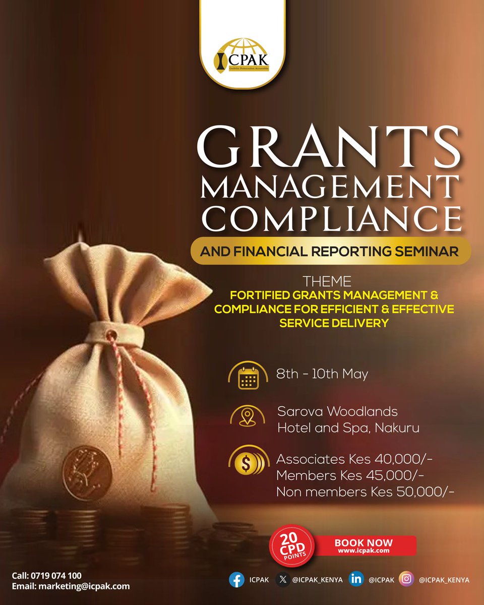 How can one identify red flags in Grants Compliance? Join the #GrantsManagementCompliance & #FinancialReporting Seminar to gain expert insights. Reserve your spot now: icpak.com/event/grants-m… ^CA