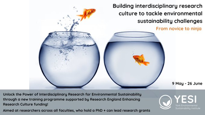 📢@UniOfYork staff! Break out of your disciplinary silo + hone skills to lead interdisciplinary research on environmental sustainability challenges. Open to #artsandhumanities #socialsciences #sciences researchers. 

Deadline extended to 30 April➡️ ow.ly/8CUr50ReMNI