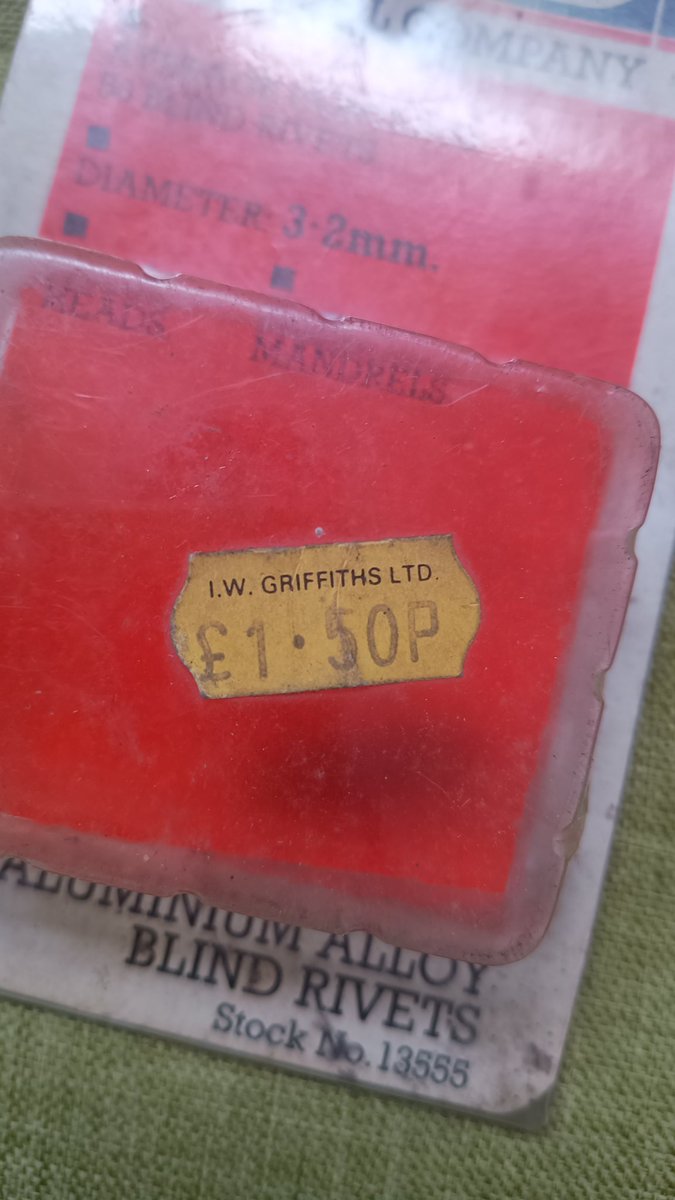 Devastated. After 32 years, I've managed to use up this pack of rivets. Bought from I.W. Griffiths Ltd in Selsdon Rd, Croydon. It was the motorists shop of shops. At the time l had a Visa 10E and Alfasud GCL. I wonder how much rivets cost now?