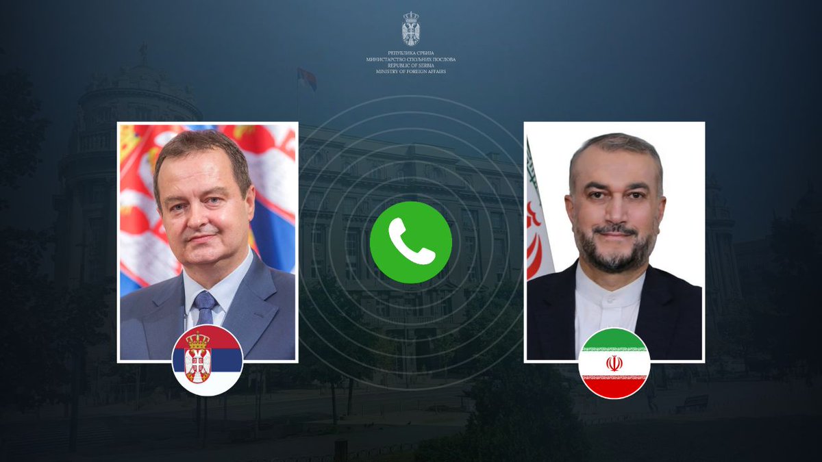 Further expansion of #Serbia #Iran relations discussed during 📞 talk between DPM/FM #Dacic and 🇮🇷 counterpart @Amirabdolahian. Regional issues and 🇷🇸🇮🇷 cooperation at the multilateral level also discussed.