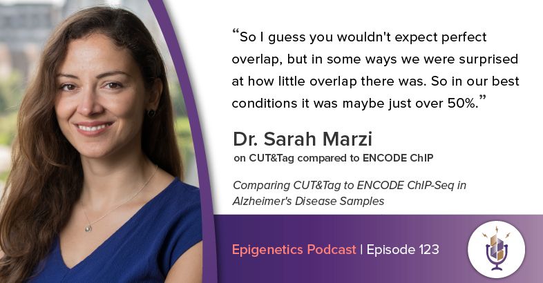 In the most recent episode we talked with @sj_marzi from @UKDRI about her work on epigenetic changes in Alzheimer's Disease, and comparing CUT&Tag to ENCODE ChIP-Seq using limited cell samples. #podcast #epigenetics Listen here: activemotif.com/podcasts-sarah…