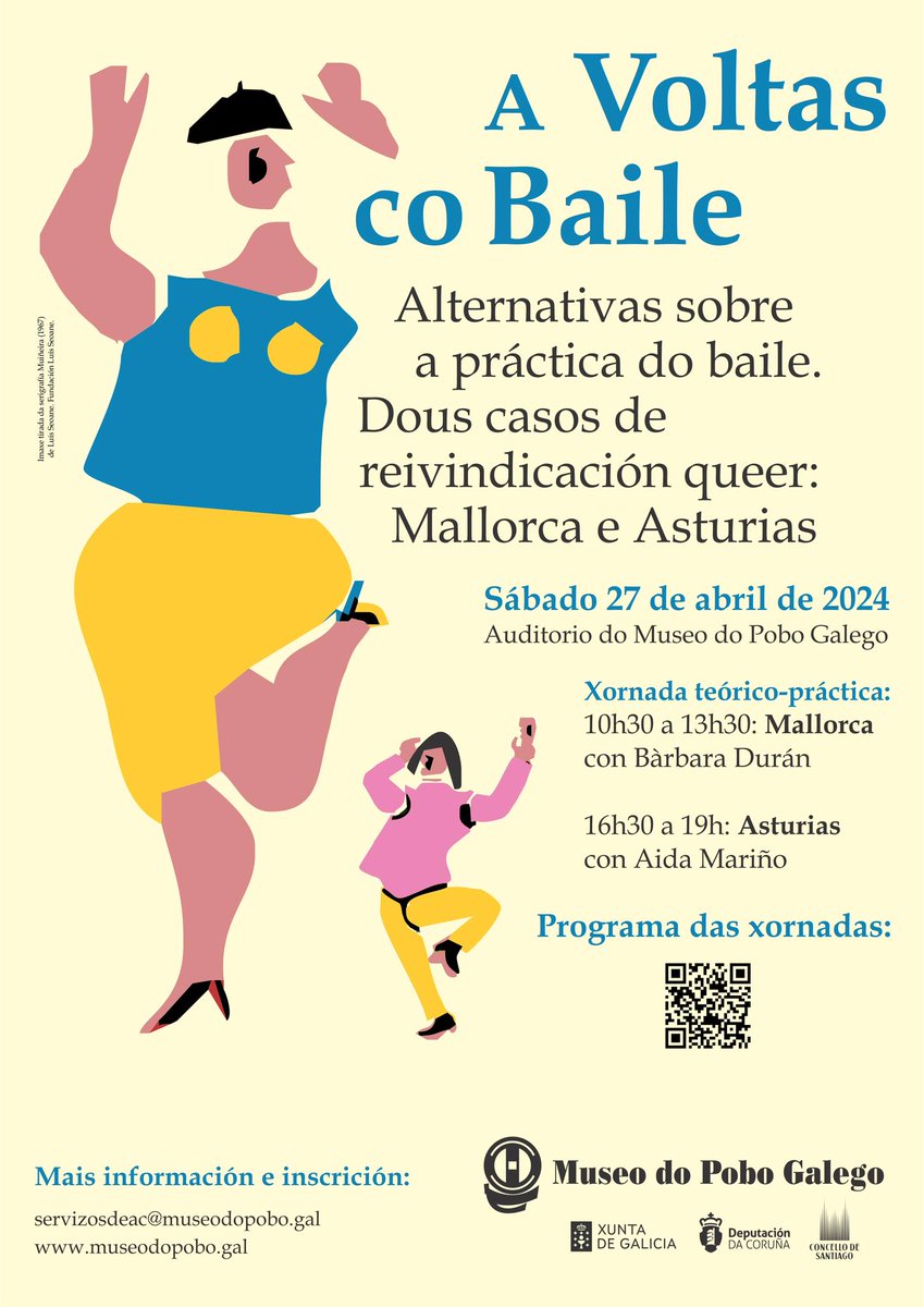 🎶A Voltas co Baile 📍Sábado, 27 de abril, de 10h30 a 19h00 no Museo. ℹ️Xornada teórico práctica. Dous casos de reivindicación queer: Mallorca e Asturias. ⏱️Inscricións até este mércores 24. 🔗museodopobo.gal/gl/evento/12a-… @CulturaXunta @Depucoruna @DACCultura @PazodeRaxoi