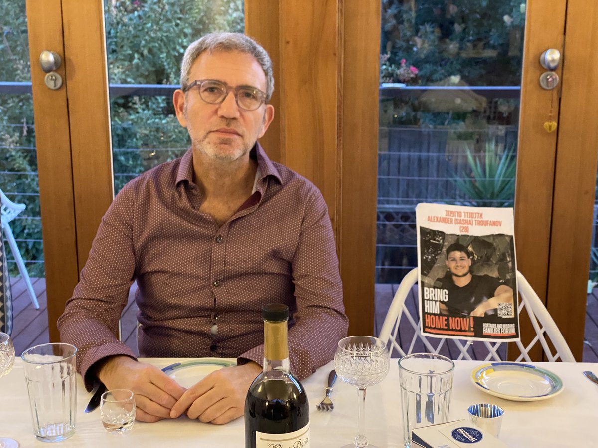 dannyb_m's tweet image. Sitting down for my #Passover  seder. A place is set for Sasha Troufanov, one of the 133 people taken in the spate of Hamas war crimes on October 7 who will not be able to celebrate the holiday with their families.  #LetMyPeopleGo