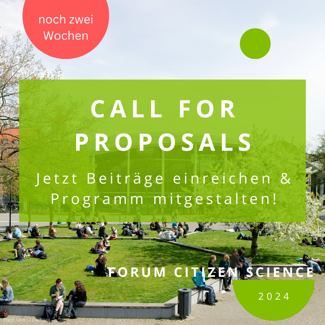 ⏳ Wir läuten den Endspurt beim #CallForProposals für das #ForumCS 2024 mit der @unihh ein: Noch bis zum 6. Mai könnt ihr eure Beiträge zum Motto „Mit:Wirkung” einreichen und so das Programm der #CitizenScience-Konferenz mitgestalten. Alle Infos hier: mitforschen.org/veranstaltunge…