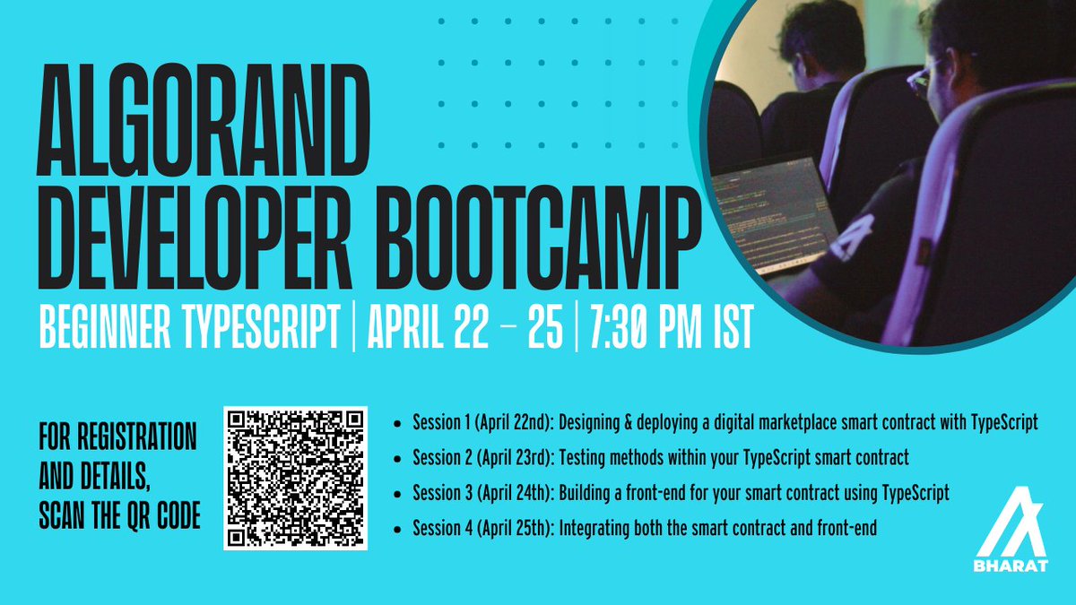 Join us for the @AlgoFoundation Beginner TypeScript Developer Bootcamp starting today, April 22. Dive into four days of virtual training led by our stellar dev rel team. Learn, grow, and build with @Algorand as you master #TypeScript to build your own decentralized digital