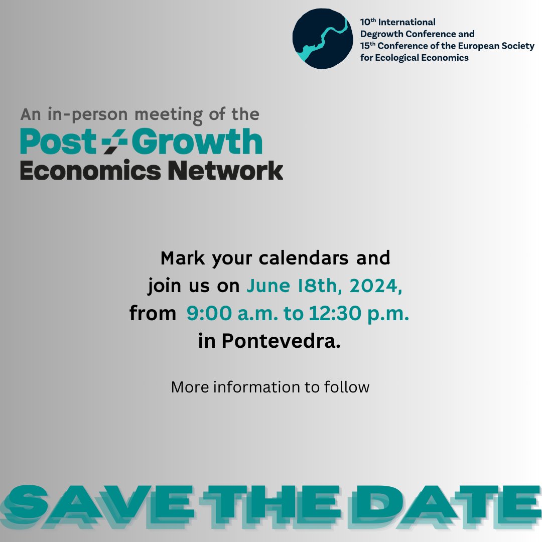 Save the date! We're inviting all members (really all!) to an in-person meeting in Pontevedra, preceding the opening of the @ESEE_Degrowth Conference. This will be an occasion to discuss about the network, but mostly to meet some like-minded members! More information to follow!