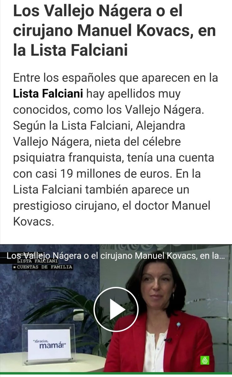 Vallejo-Nájera es la nieta del Mengele del dictador fascista Franco, psiquiatra nazi que utilizó campos de concentración contra el 'gen rojo'. Aparecía en la Lista Falciani con 19M€ en Suiza. Ahora se dedica a timar con la pseudociencia del 'Mindfulness' en la TV pública.