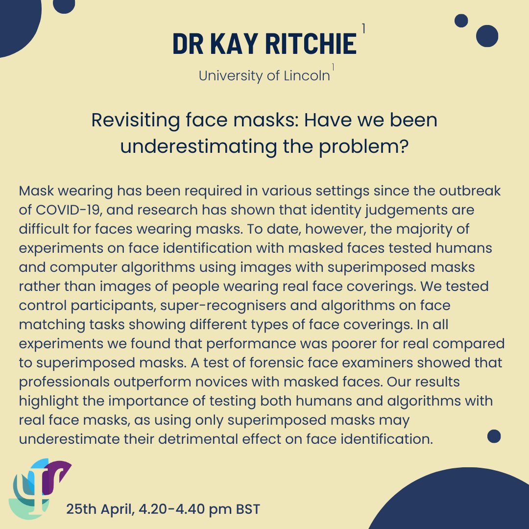 ICRFP (@uopforensicpsyc) on Twitter photo The next speaker for our online symposium this Thursday (4-6pm BST) is <a href="/kayritchiepsych/">Kay Ritchie</a>, an Associate Professor in Cognitive Psychology at the University of Lincoln with expertise in face recognition and face learning, social information conveyed in faces, and the use of.. (1/2) The next speaker for our online symposium this Thursday (4-6pm BST) is <a href="/kayritchiepsych/">Kay Ritchie</a>, an Associate Professor in Cognitive Psychology at the University of Lincoln with expertise in face recognition and face learning, social information conveyed in faces, and the use of.. (1/2)