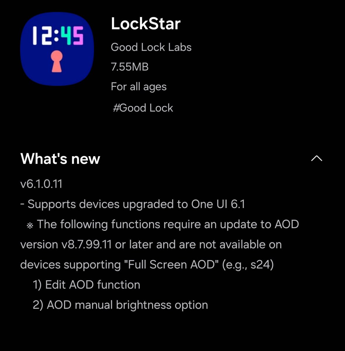 New lockStar update add AOD manual brightness option #OneUI6.1