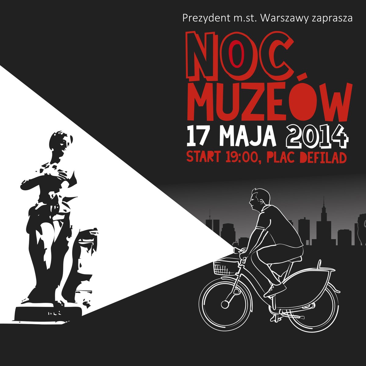 Kto jedzie rowerem na #NocMuzeów? W 2014 roku na plakat załapał się też jednoślad. 😎 #Warszawa #StolicaWolnegoCzasu @trzaskowski_ @AldonaMachnow1 @kulturalnawawa
