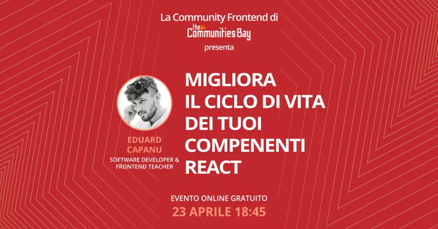 capanu2's tweet image. Vi aspetto Martedì, 23 Aprile, la registrazione è completamente gratuita e tutti i partecipanti riceveranno un attestato di partecipazione al talk.
Vi lascio il link per prenotare il vostro posto qui: thecmmbay.com/eventi/miglior…
#useEffect #ReactJS #ReactLifeCycle