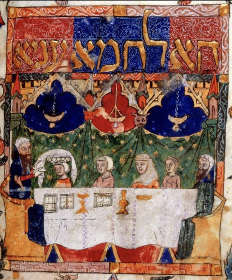 Wishing everyone a happy Passover: Chag Pesach Sameach. This is the beautiful Barcelona Haggadah from c1340 showing the seder night dinner that will be held across the world tonight ….