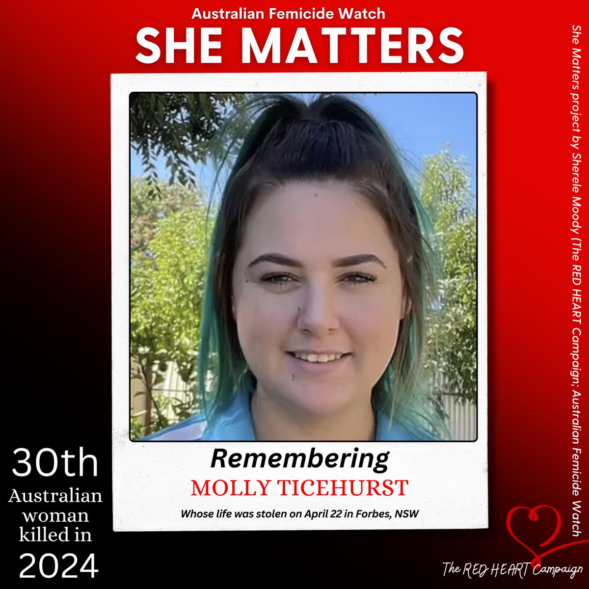 ❤️SHE MATTERS: MOLLY TICEHURST!❤️ A man from Forbes was bailed recently for an alleged assault - he was to front a court on Thursday, I've been told. Overnight, this man allegedly assaulted his partner. This time the victim - a young woman - did not survive. That woman -…