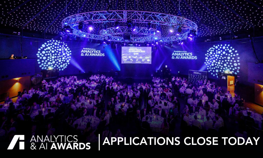 Applications for the 2024 Analytics & AI Awards will officially close at 5pm today. This is your last chance to submit an entry in any of our 14 categories. Submit your entry now: analyticsinstitute.org/event-calendar… With thanks to @SASsoftware #AnalyticsAwards2024 #TheAnalyticsInstitute