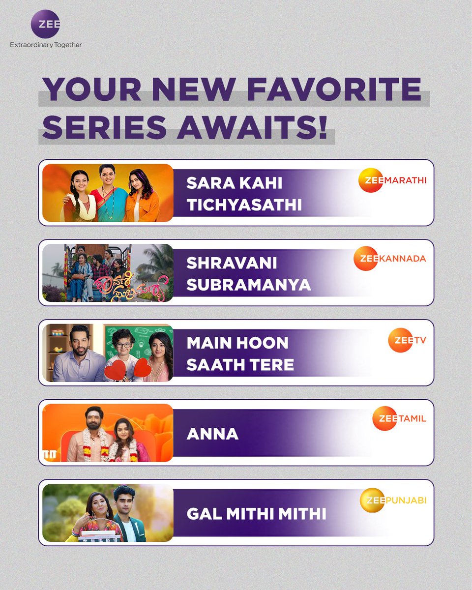 Brace yourselves for an epic binge-watching session! ​ Which show would you watch first? #ZEE #ExtraordinaryTogether @ZeeTV @zeemarathi @ZeePunjabi_off @ZeeKannada @ZeeTamil