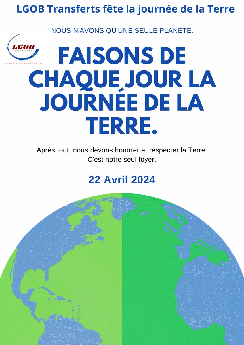 Aujourd'hui, en cette Journée de la Terre, ayons à cœur de transférer nos habitudes vers des actions durables.

- politique zéro déchets 
- partenariat avec Veolia pour le recyclage 
- fin des impressions (objectif zéro papier) 

#JournéeDeLaTerre #LGODBTransferts 🌍🚲