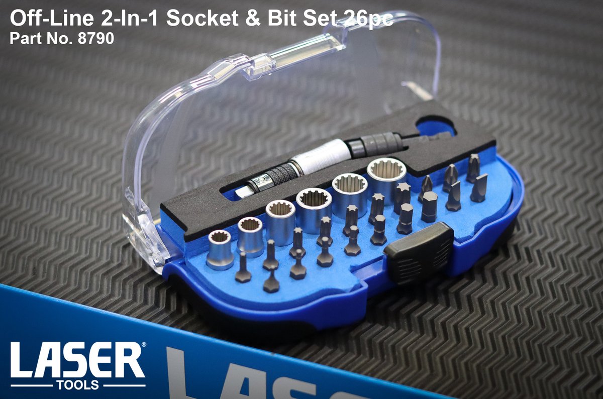 A 2-in-1 socket and bit set, suitable for use with 1/4' shank bits and 1/4' drive sockets, with a quick-chuck end for ease of use. Available to order now from your local Laser Tools stockist. (Part No. 8790). toolc.uk/8790