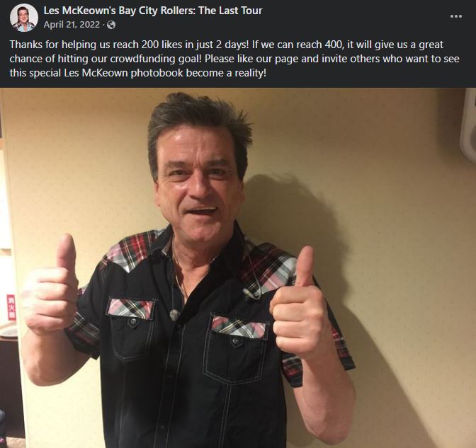 On this date in 2022,  Les′s friend and Japanese Tour Promoter Sam Mokhtary  was asking fans to support his Crowd Funding page for his 'Les Photobook' ❤️#LeslieMcKeown #LesMcKeownUK #BayCityRollers