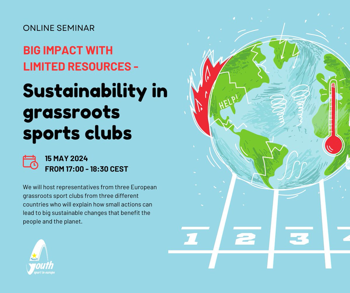 Aprill 22 is Earth Day 🌍️ save the date and join @engsoyouth for an online SEMINAR on how despite limited resources, big positive impact on our planet is possible. Sustainability in grassroots sports clubs 📍Zoom 🗓️ 15 May 2024 Register 👉🏾 engsoyouth.eu/2024/04/18/sem…