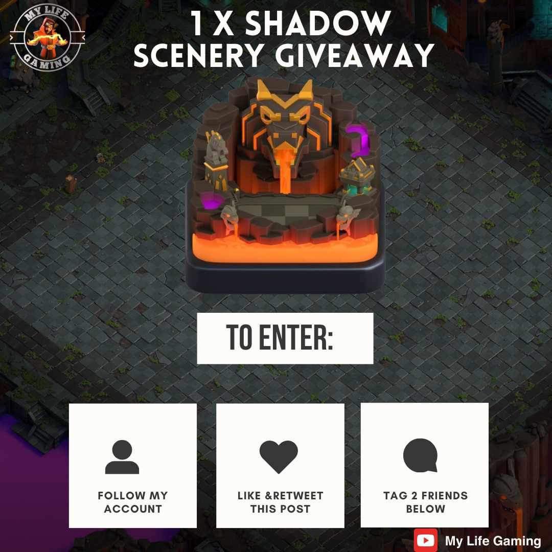 1 × Shadow Scenery Giveaway  

To Enter:

Like & RT this post
Follow @MyLifeGamingCOC 
Tag 2 friends 

Winner Announced April 25th

#GiftedBySupercell
