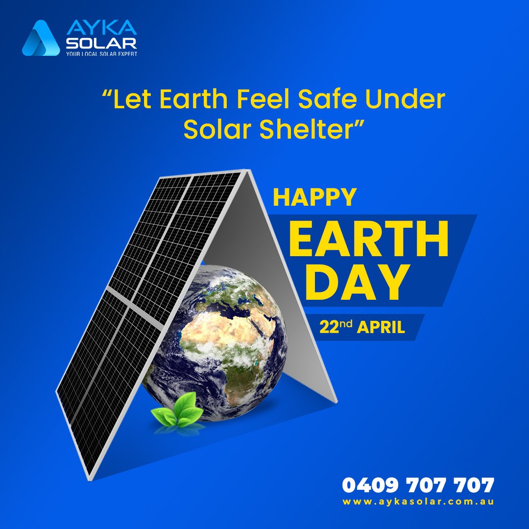 Contribute yourself to making Mother Earth greener with AYKA Solar on the occasion of International Earth Day. Happy International Earth Day.🌏

📲 Call On: 1300 AYKASOLAR or 1300 295 276
💻Our Website: aykasolar.com.au
📩Our Mail: enquiries@ayka.com.au
#EarthDay  #Earth2