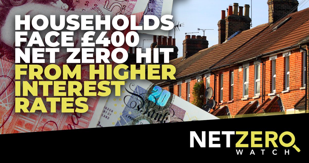 The switch to Net Zero risks driving up household energy bills by £400 a year after a jump in interest rates, a think tank has warned, with families set to spend an extra £29bn annually on energy by 2050 if rates do not return to 2019 levels. #CostOfNetZero