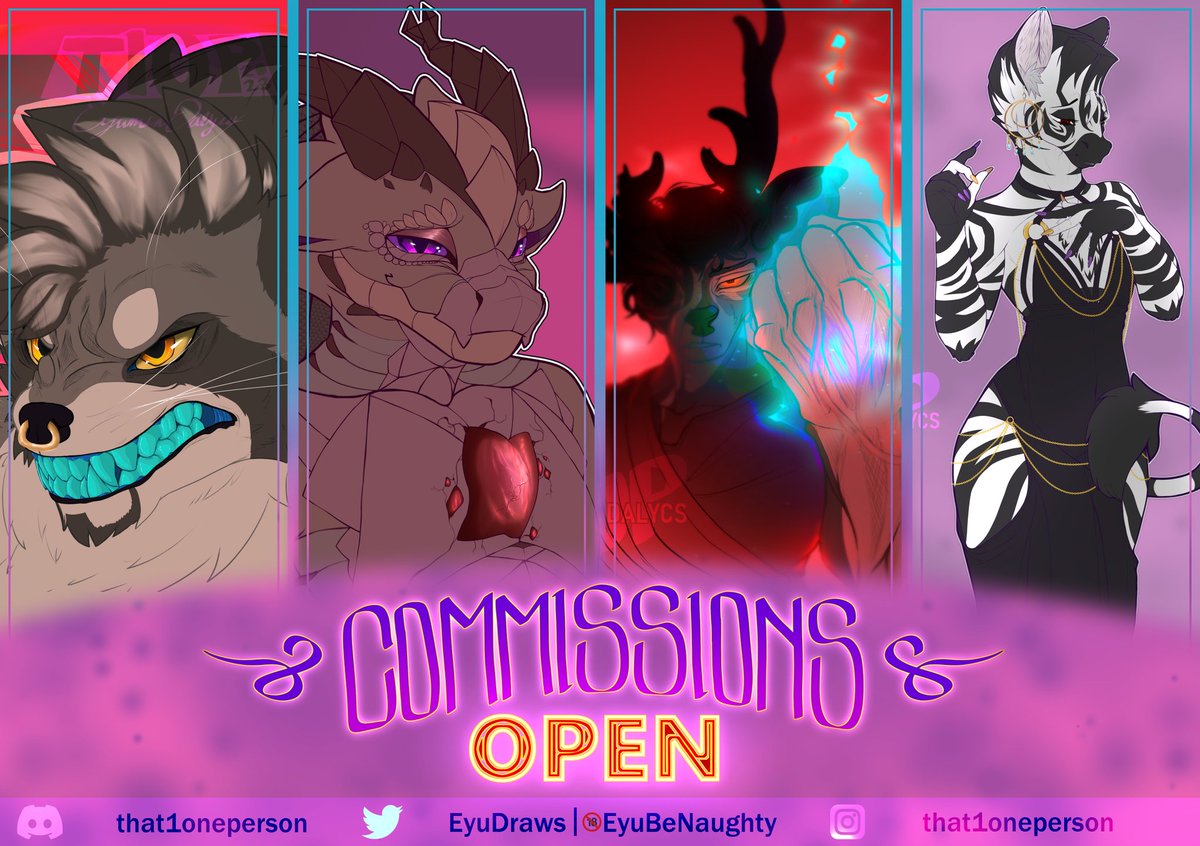 CØMMS OPEN these will be open indefinitely. but it DOES NOT mean i will do every single one you may get chosen. you may not. it depends on my mood. so! if you want one, shoot a DM to the appropriate places listed (discord preferably). we will discuss it there. Thank you.