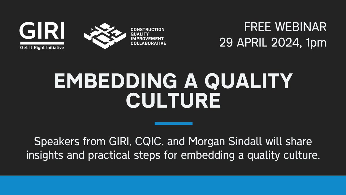 Just one week to go until our free webinar all about how to embed a quality culture within construction organisations. 

Make sure you register to attend by midday on Friday 26 April.

Register here: bit.ly/3TNl0uV

#qualityculture #construction