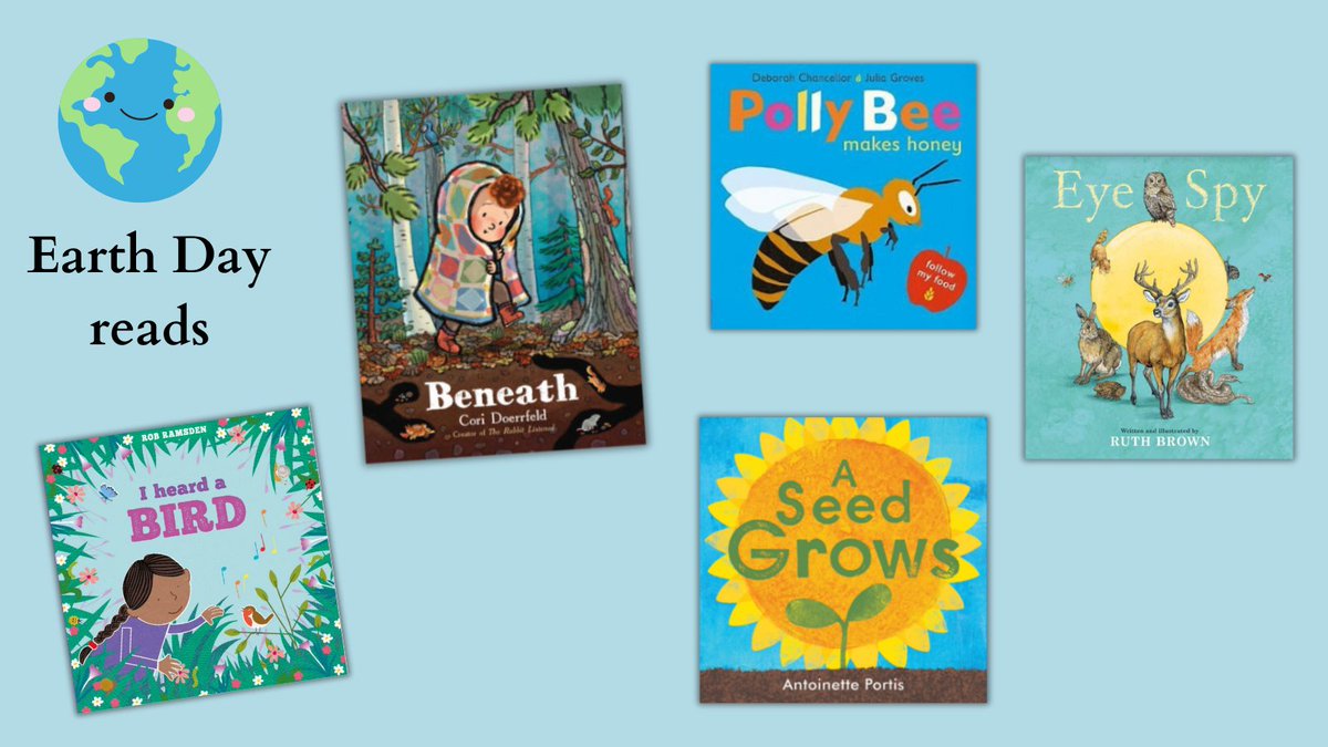 Lots of our books celebrate the natural world but here are just a few recommended reads for #EarthDay!🌎 🐦 I heard a Bird - Rob Ramsden 🍂 Beneath - @CoriDoerrfeld 🔎 Eye Spy - Ruth Brown 🌻 A Seed Grows - @aportisa 🐝 Polly Bee Makes Honey - Deborah Chancellor & @julia2groves