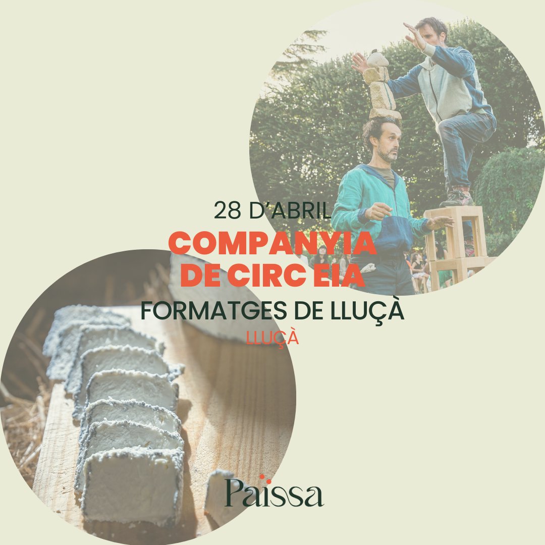 🌾 Aquest diumenge, segueix el cicle Païssa! 

👉🏻 Visita a Formatges de Lluçà ➕ Espectacle La Pedra de Fusta, de la companyia de circ Eia ➕ Tast de productes de la pròpia explotació agroramadera.

🎫 Més informació i entrades: llucanes.cat/paissa/

#Lluçanès