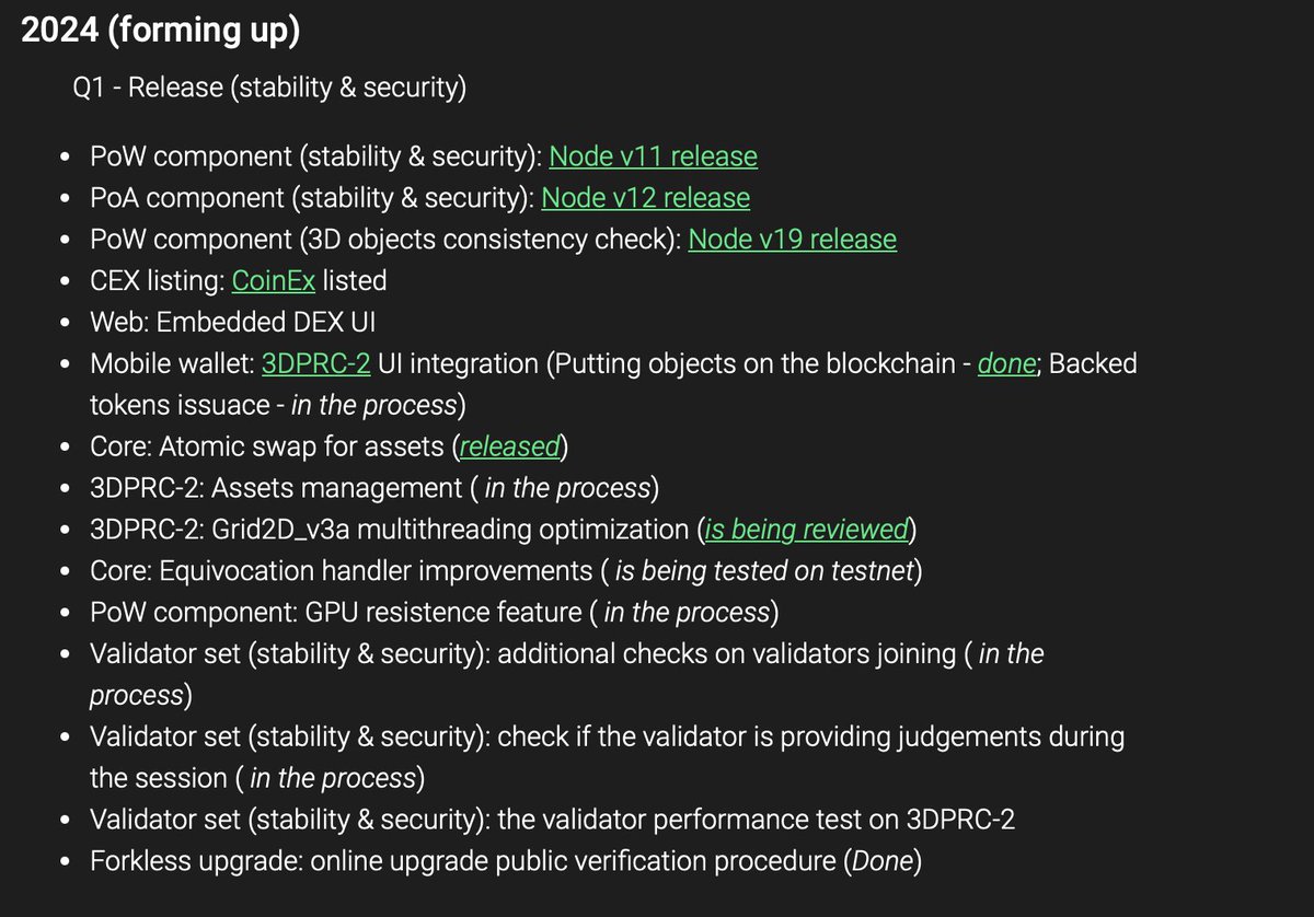 The Ledger of Things roadmap has been supplemented with new items standing for stability and security:

3dpass.org/coin#2024

#cryptocurrency #blockchain #CryptoCommunity #tokenization #innovation #crypto #web3 #NFT #metaverse  #Substrate #RWA #RWAs #RealWorldAssets