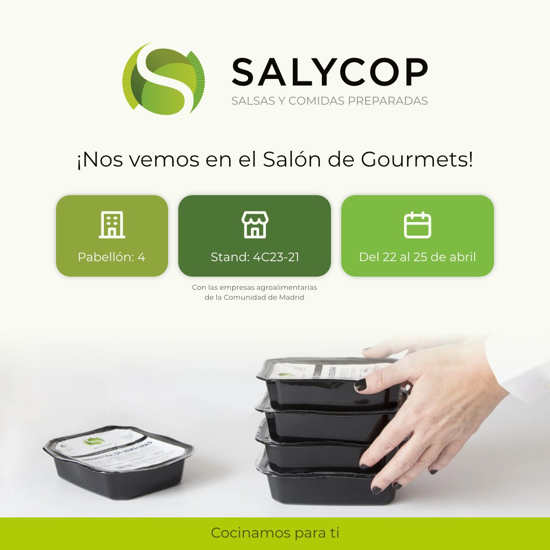 salycop's tweet photo. Ya ha abierto la edición número 37 del Salón de Gourmets en Ifema, Madrid. Si eres profesional de la hostelería puedes pasar a conocernos y te asesoraremos para hacer crecer tu negocio.

(Y también podrás probar productos riquísimos 😋). https://t.co/NccIq735s5