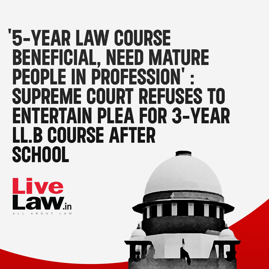 The Supreme Court on Monday (April 22) refused to entertain a petition seeking to allow 3-year LL.B degree course right after the 12th standard. Read more: t.ly/3ij98 #SupremeCourt