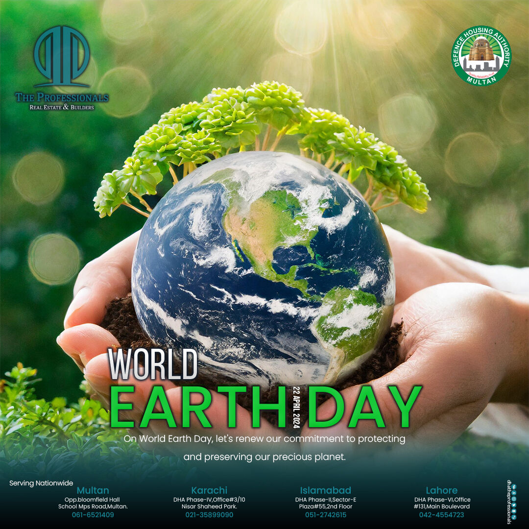 🌍🌿 World Earth Day 2024! 🌿🌍

Today, as we commemorate World Earth Day, it's not just a date on the calendar; #WorldEarthDay #Sustainability #DHAMultan #GreenFuture #dhamultan #theprofessionals #theprofessionalsbuilders #WorldEarthDay #EnvironmentalLeadership