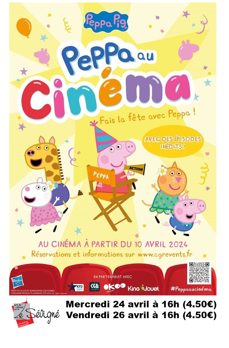 Mercredi 24 avril à 16h00 et vendredi 26 avril à 16h00 au Cinéma Le Sévigné : 
PEPPA AU CINÉMA  - VF - 0h50 - Tarif : 4.50€
Par Mark Baker
à partir de 3 ans
#lesevigne #Cinema #film #Peppaaucinéma #peppapig