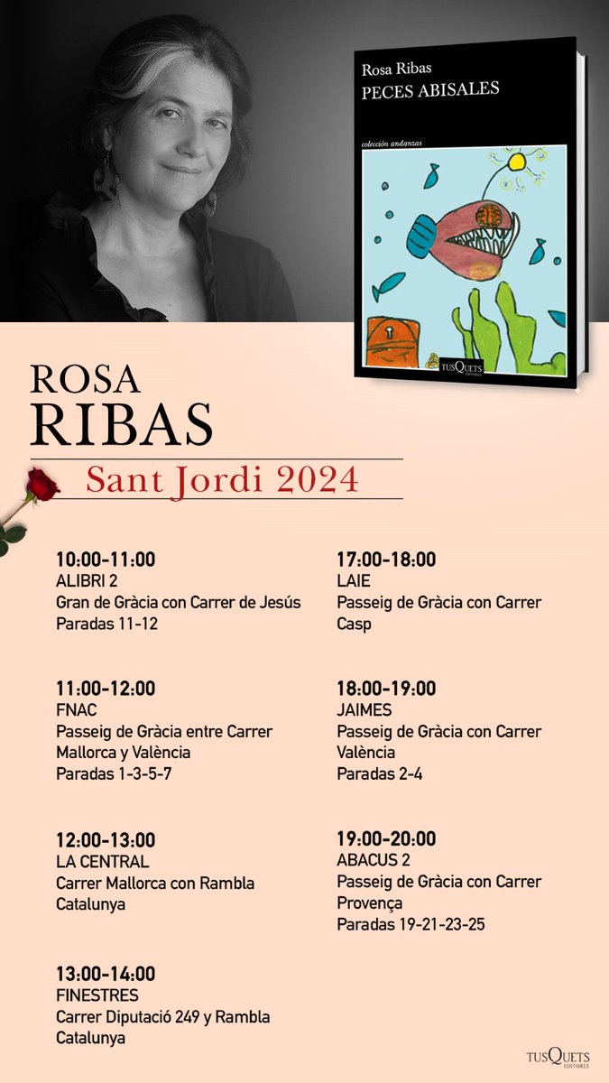 ¿Nos vemos en Sant Jordi? Este es mi horario. Si pasáis, no solo os firmaré el libro sino que perpetraré magníficos dibujos en la dedicatoria.